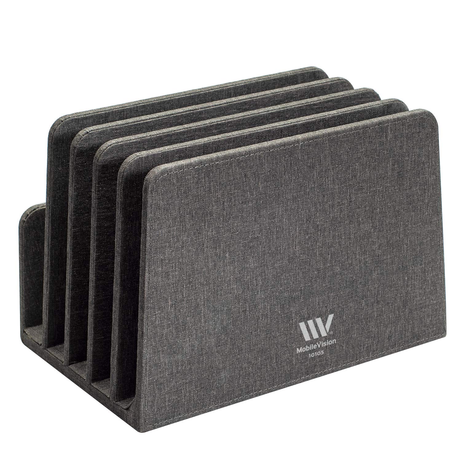 MobileVision Soporte multidispositivo y organizador para teléfonos inteligentes, tabletas y portátiles, Executive gris oscuro, 5 ranuras