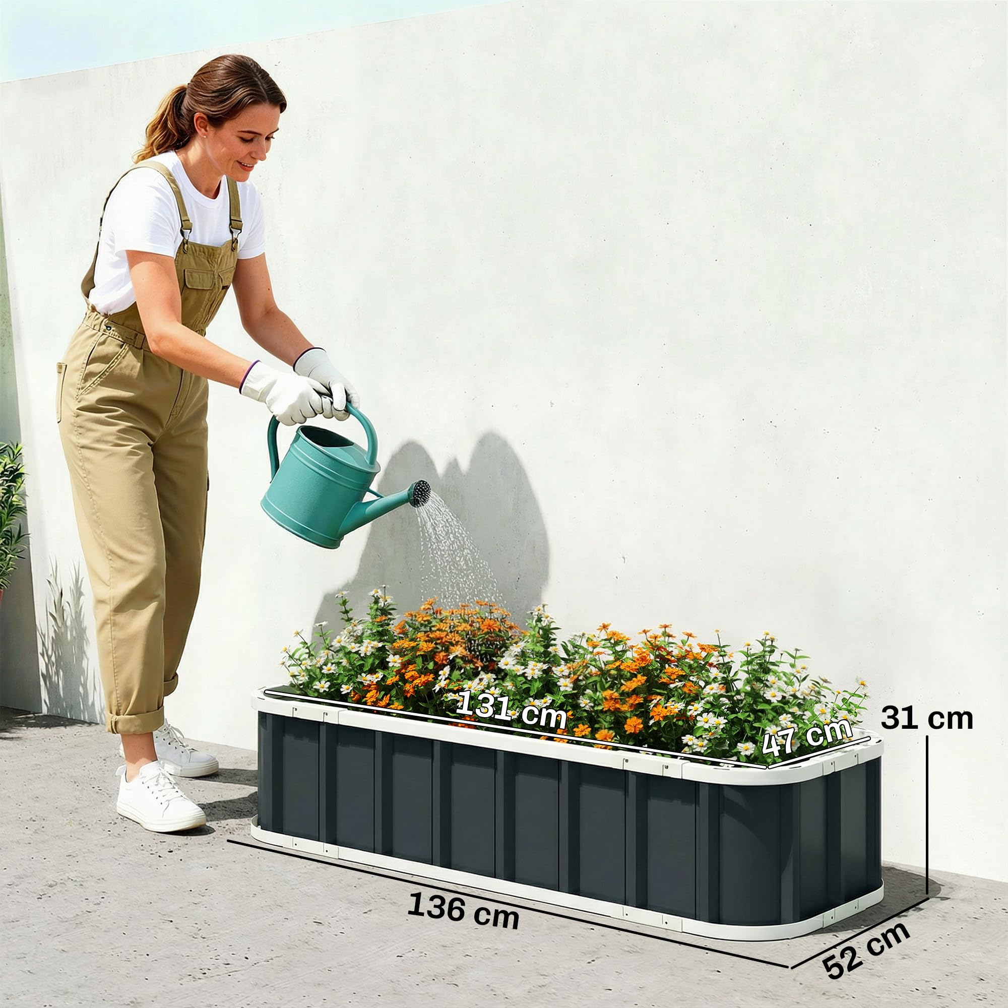 Outsunny Letto per Orto Rialzato da Esterno con Fondo Aperto, Guanti, Bordi Piegati, Fioriera da Esterno in Acciaio Zincato, per Piante, Fiori, Verdure Balcone Giardino, 136x52x31 cm, Grigio Scuro