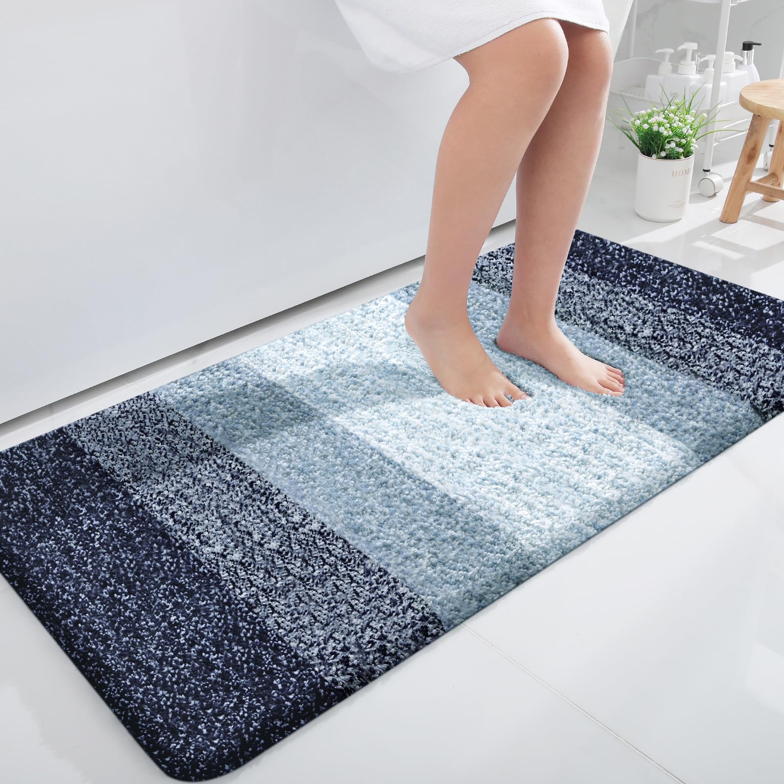 OLANLY Bathroom Runner Rug 47x24, Extra Soft Absorbent Microfiber Bath Rugs | Airy Blue, Non-Slip Quick-Drying Rubber Backing, Washable Long Bath Mat for Floor, Tub and Shower, Home Decor