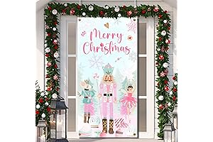 Enrich Your Festive Decor with Our Pink Nut-cracker Christmas Door Cover Backdrop