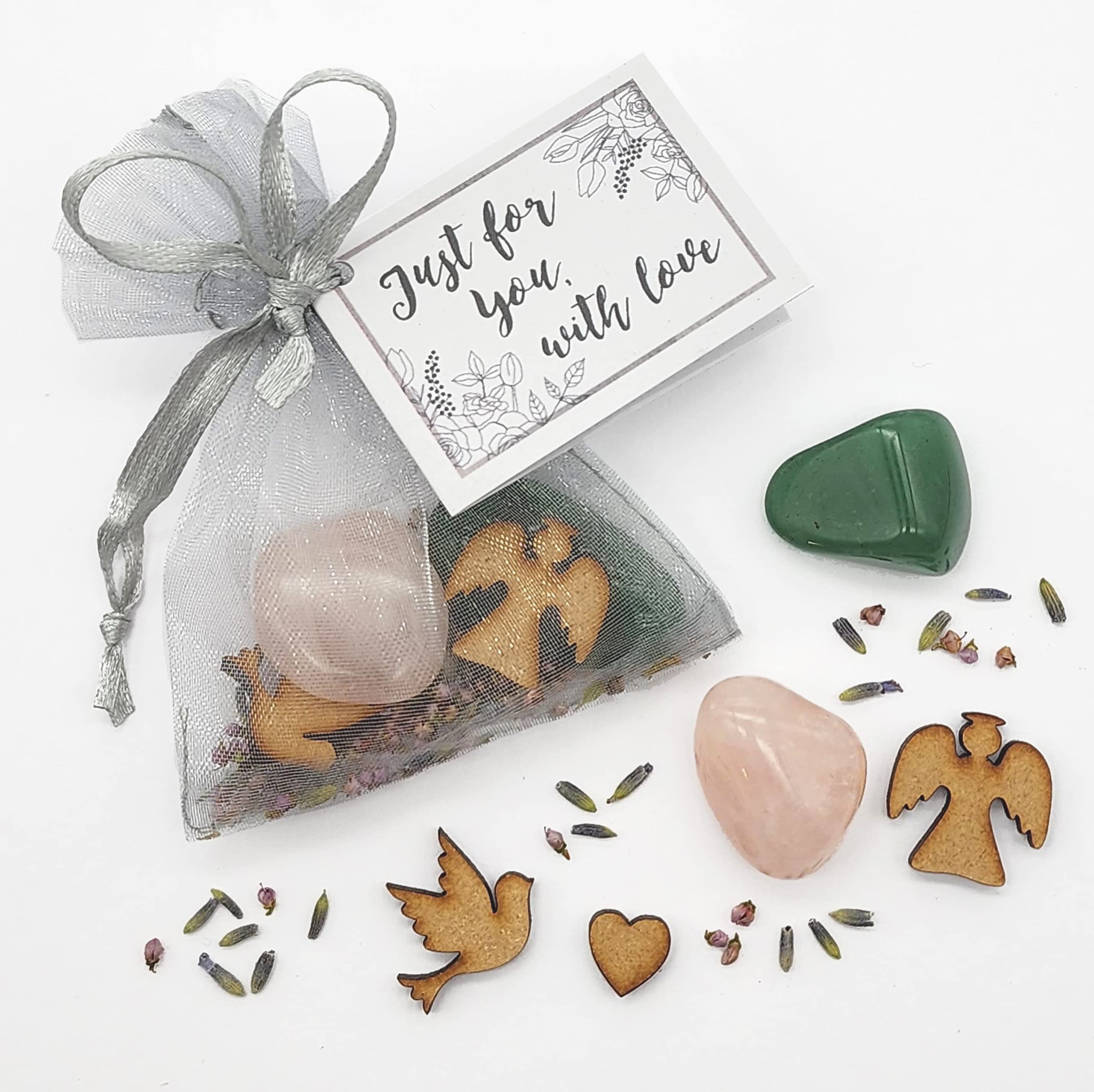 Thinking of You Gemstone Bag of Good Wishes, a unique thinking of you token gift to show you care, silver