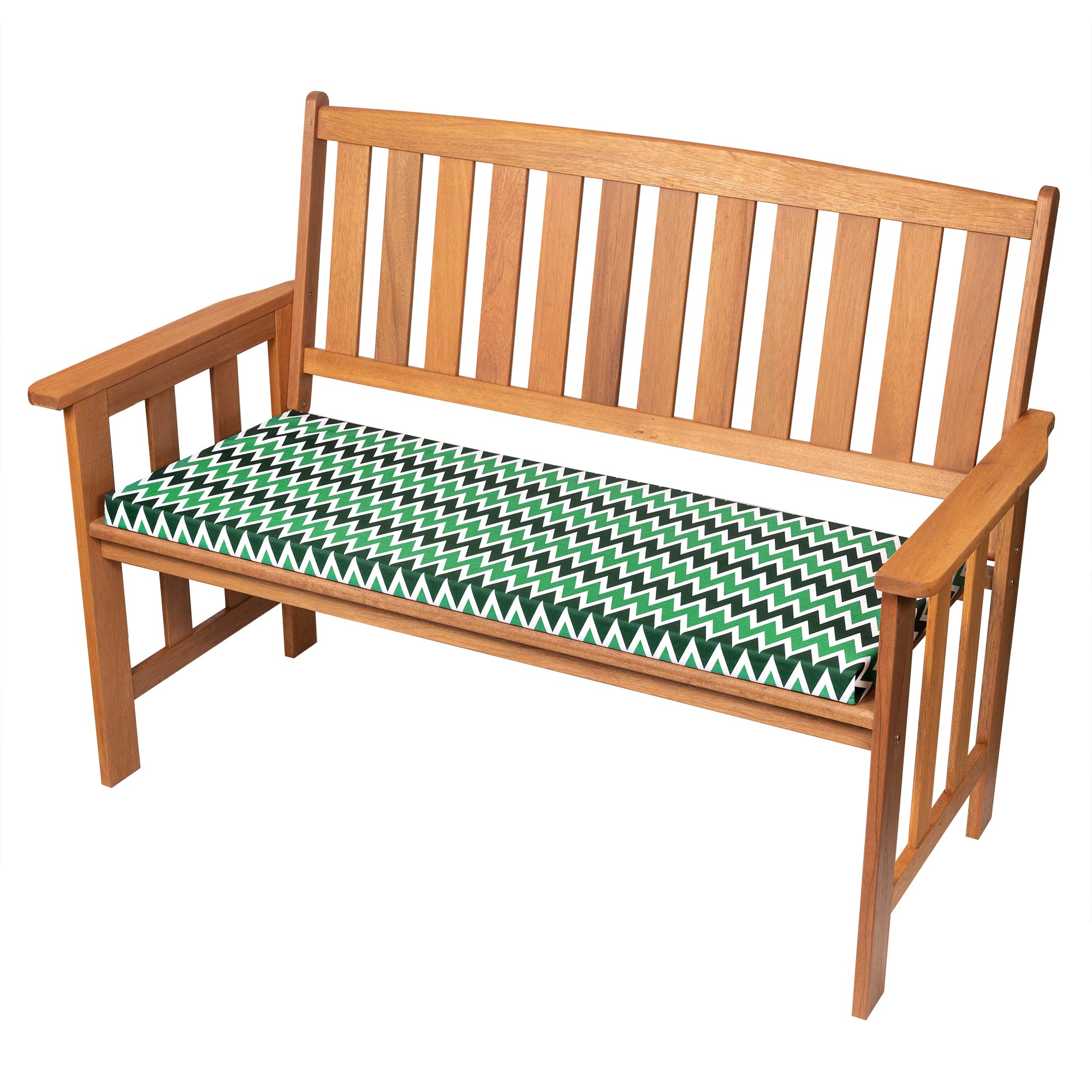 Softillo Zig Zag Green Waterproof Garden Bench Outdoor Pad 108X45x4cm | Patio Furniture 2 Seater Cushion | Water Resistant Material | Chaise Swing Chair Cushion |Indoors Seat Pads |