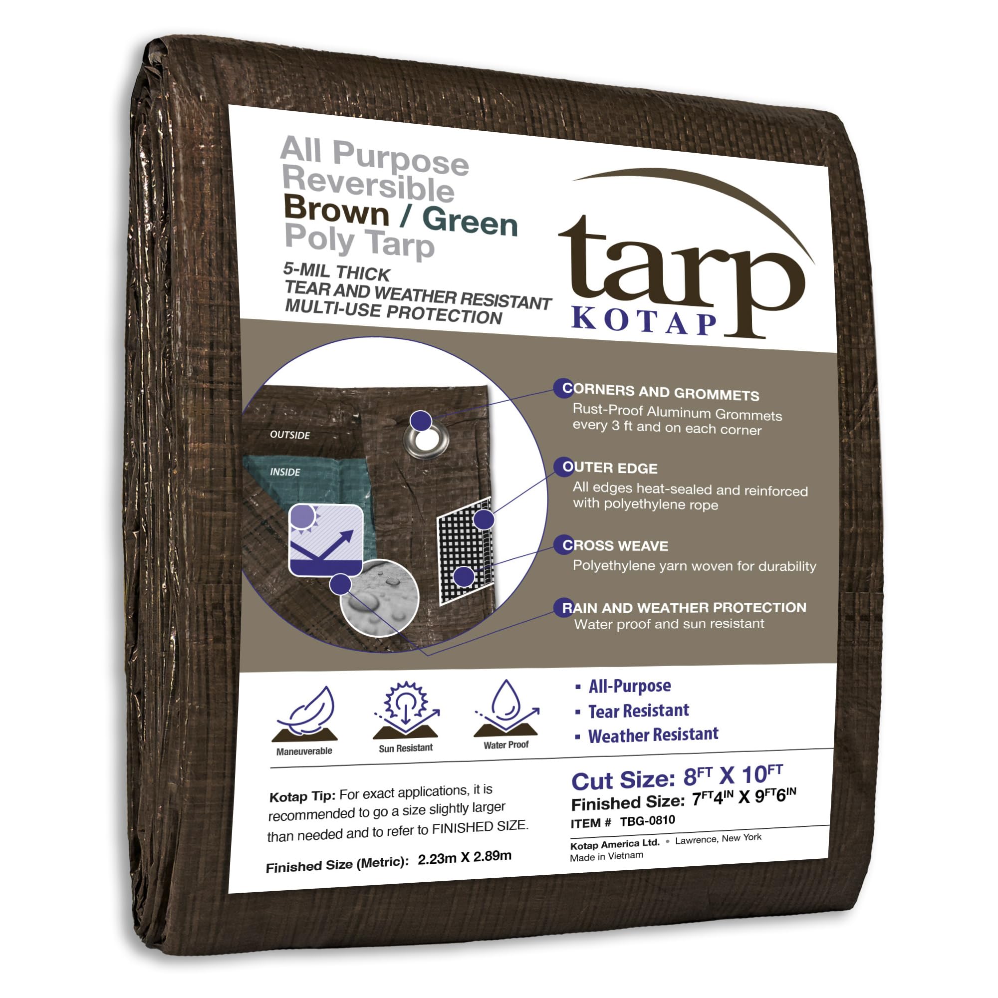 Kotap 8-ft x 10-ft Reversible Brown/Green Poly Tarp, Item: TBG-0810