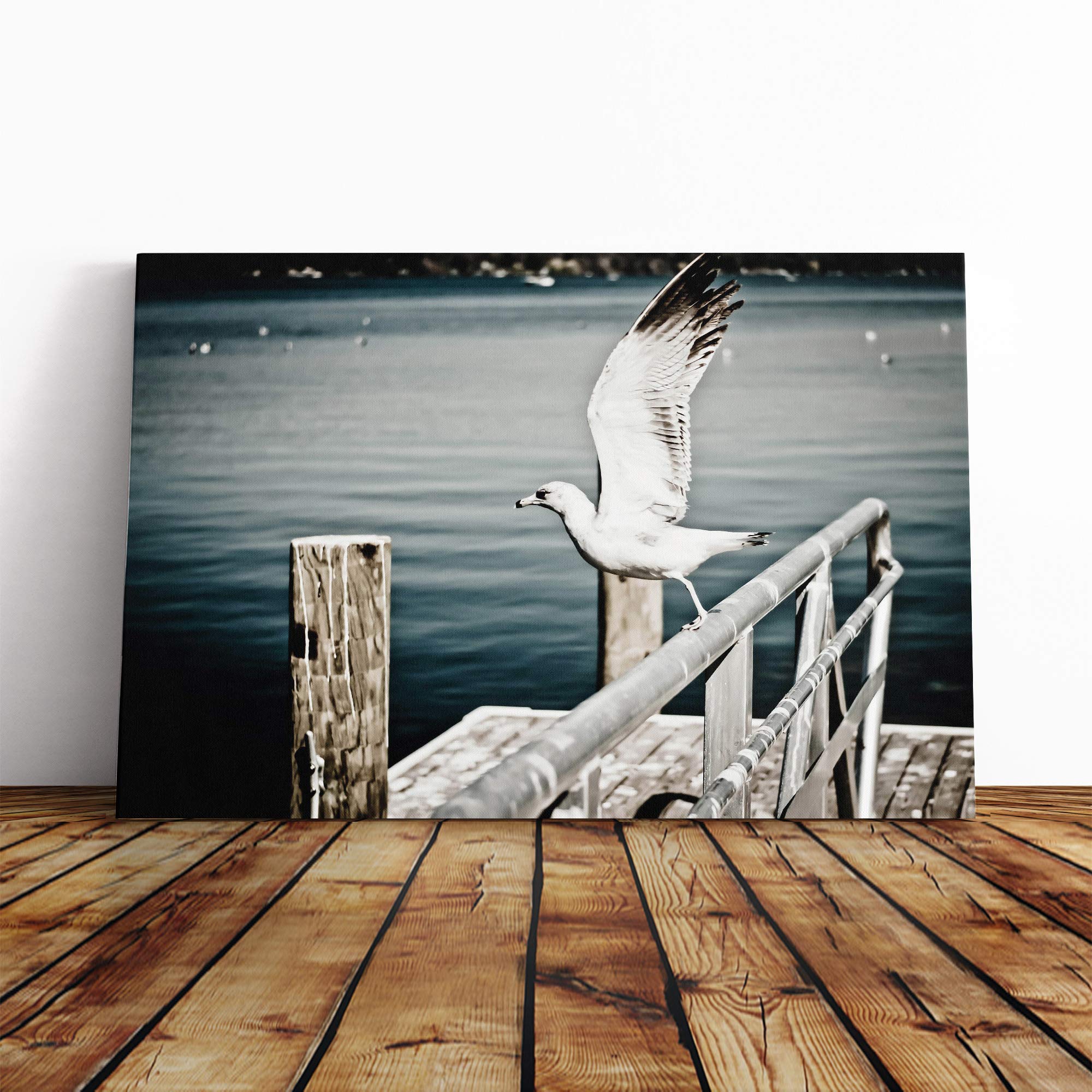 Seagull Bird (3) Canvas Print | Gallery Wrapped 30mm Frame Wall Art | 30x20 inches | Ready to Hang | Modern Animals Picture | Living Room Bedroom Lounge Office
