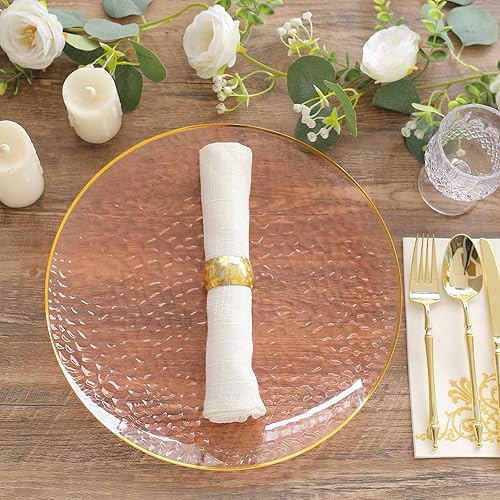 Miniatura 9 de Efavormart - Paquete de 10 platos de carga de plástico martillados con rubor transparente, platos redondos desechables con borde dorado, 13 pulgadas
