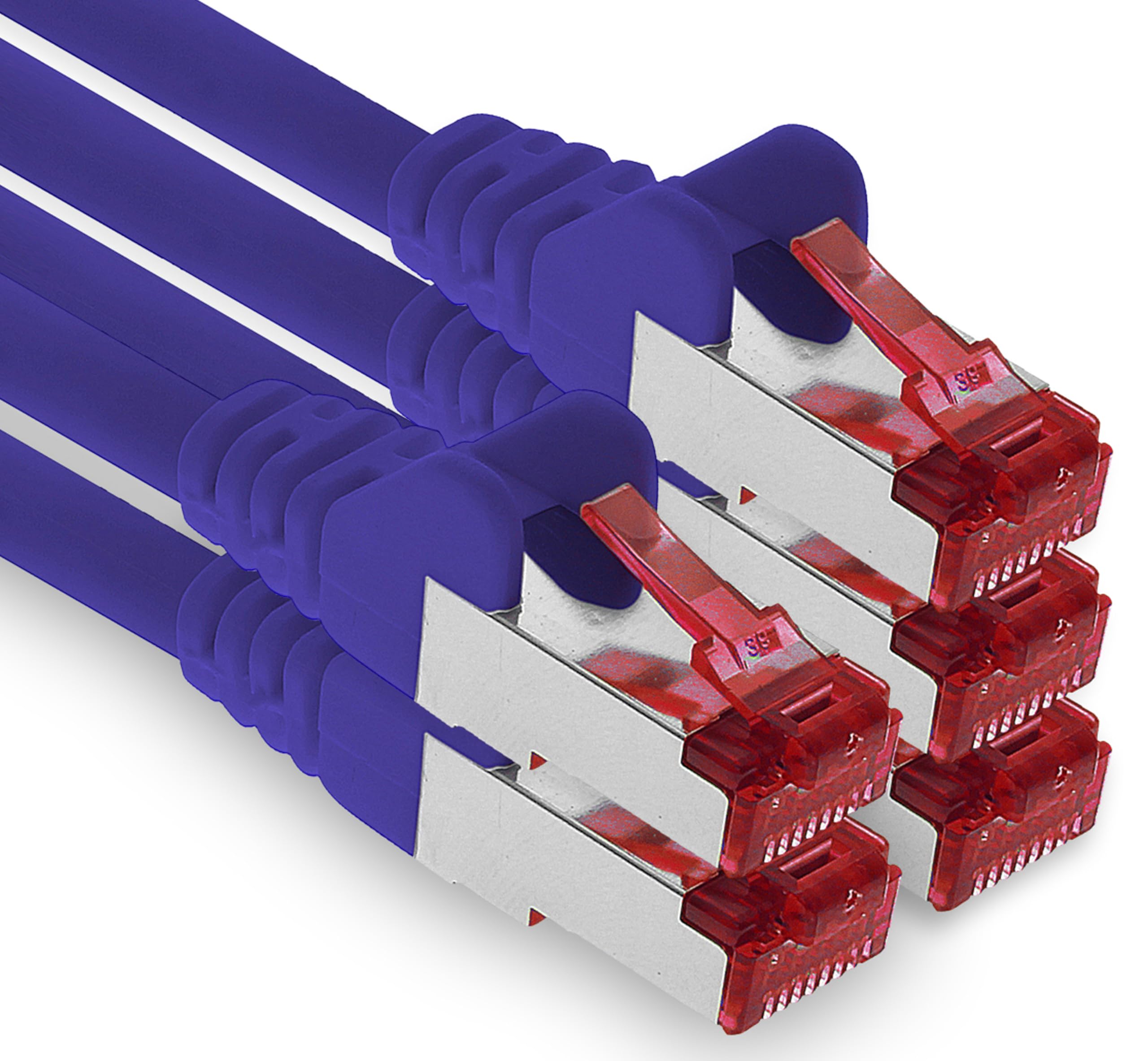 1aTTack.de - 5x 10m CAT6 Patchkabel S/FTP PIMF Schirmung CAT.6 RJ45 Netzwerkkabel Ethernetkabel DSL LAN Router Switch Modem Patchfeld - violett - 5 Stück