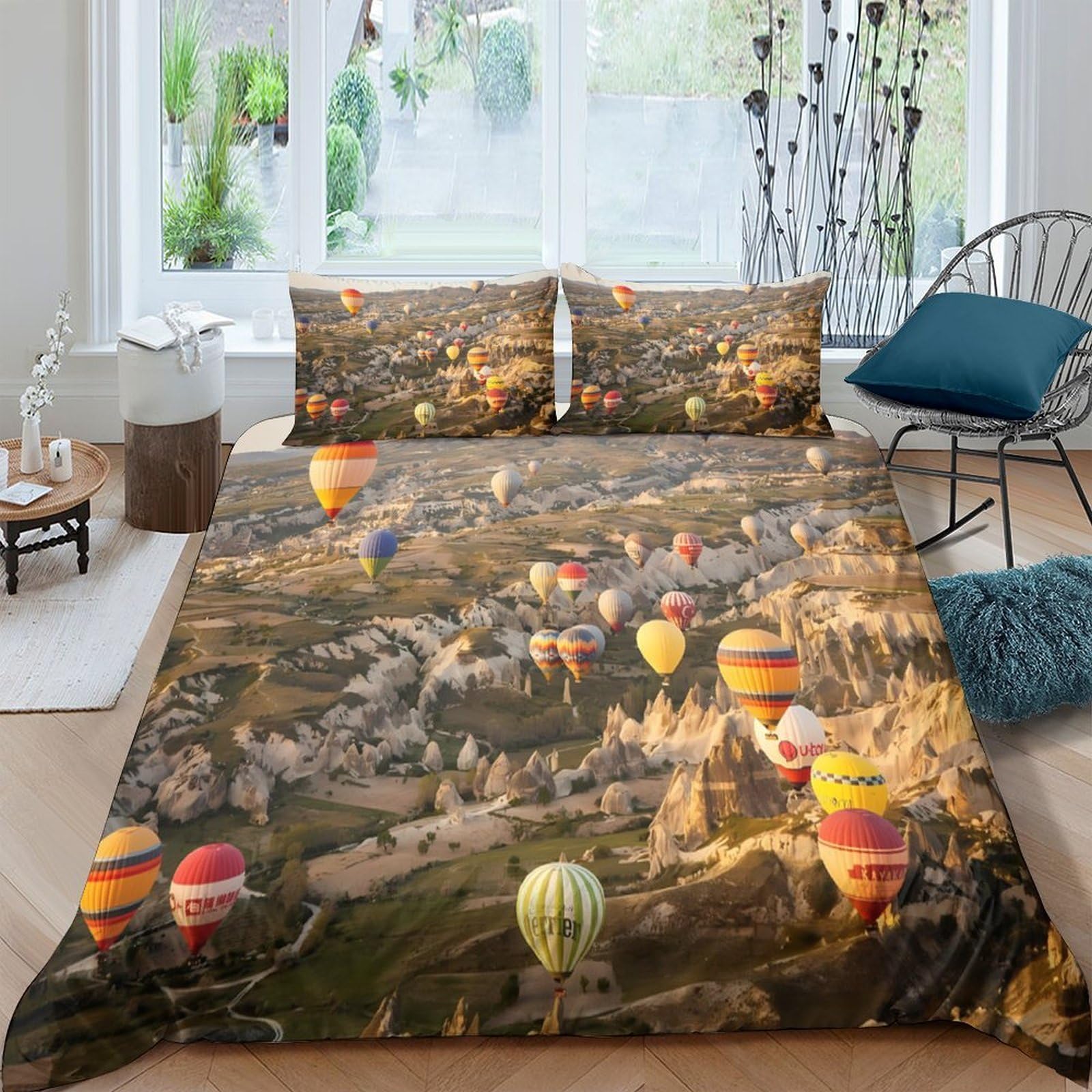 Ctjqhvkz Style-5 3D Printed Hot Air Balloon Landscape Fitted Sheet Microfiber Soft Colourful Mattress Cover Bedroom Decor Single（135X200cm）
