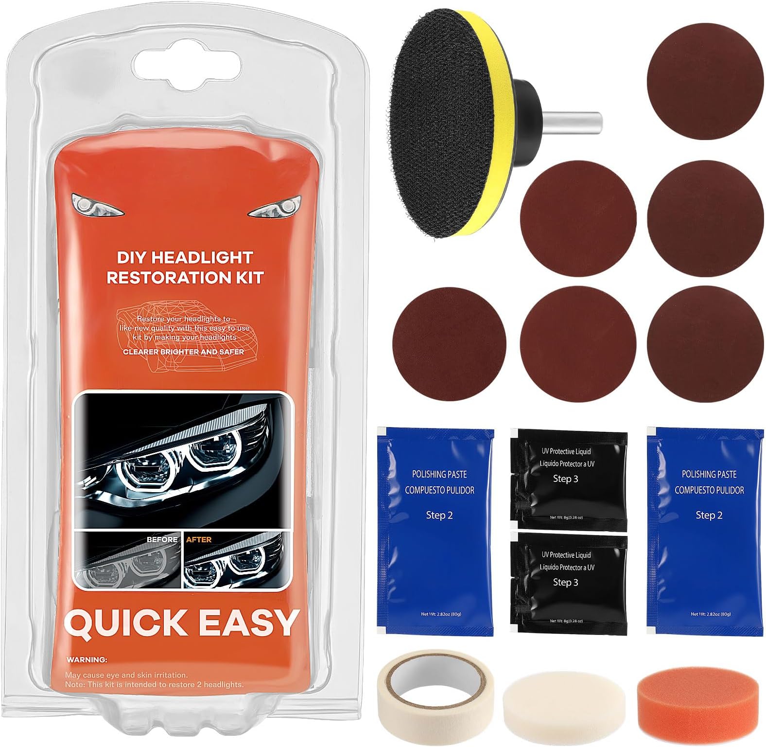 Car Headlight Restoration Kit Polishing Paste Headlamp Repair Light Lenses Headlight Refurbish Tool Restore Polishing Pad Kit