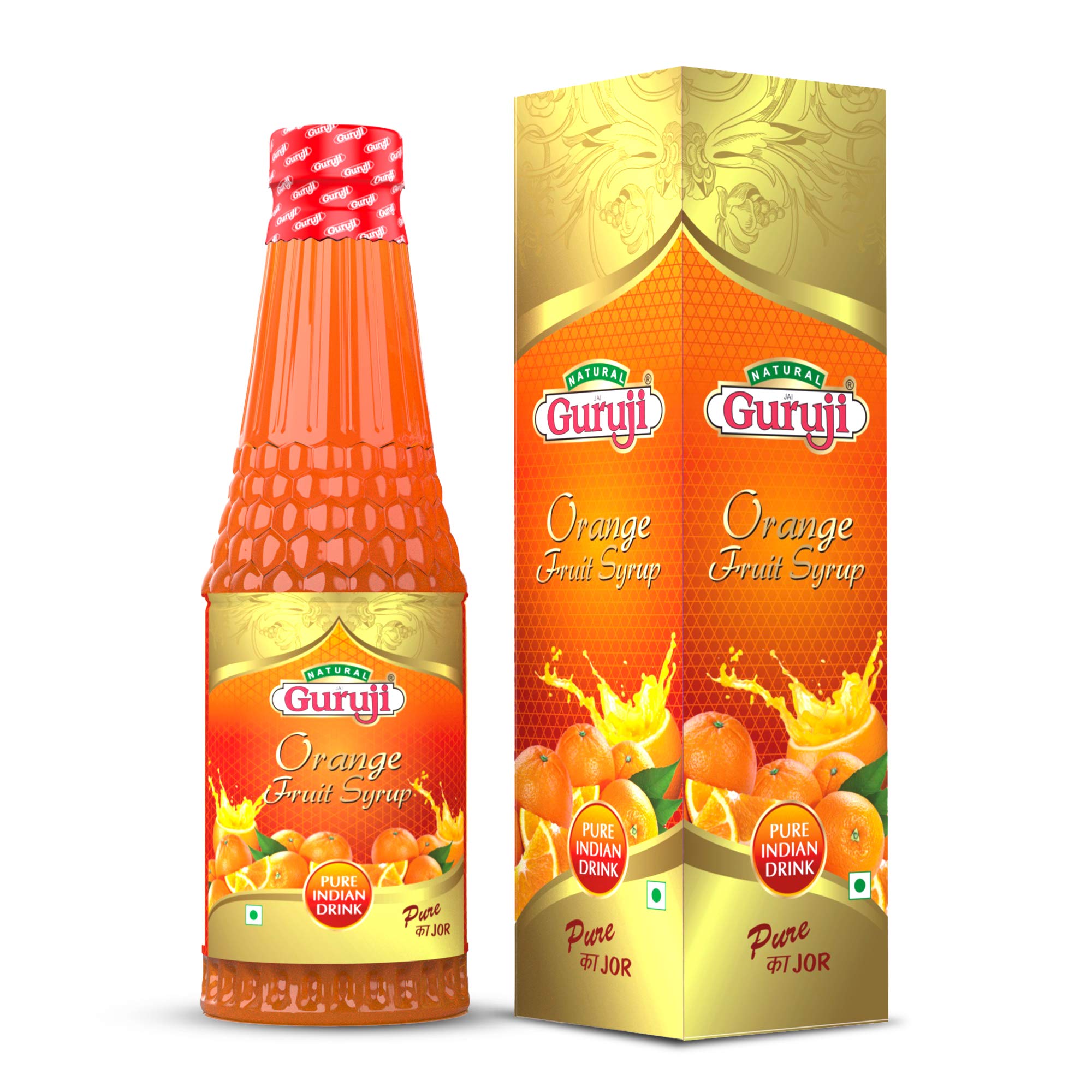 Jai Guruji Orange Fruit Syrup Sharbat, Instant Refreshing Drink For Summer (Mix with Water or Soda) 750ml