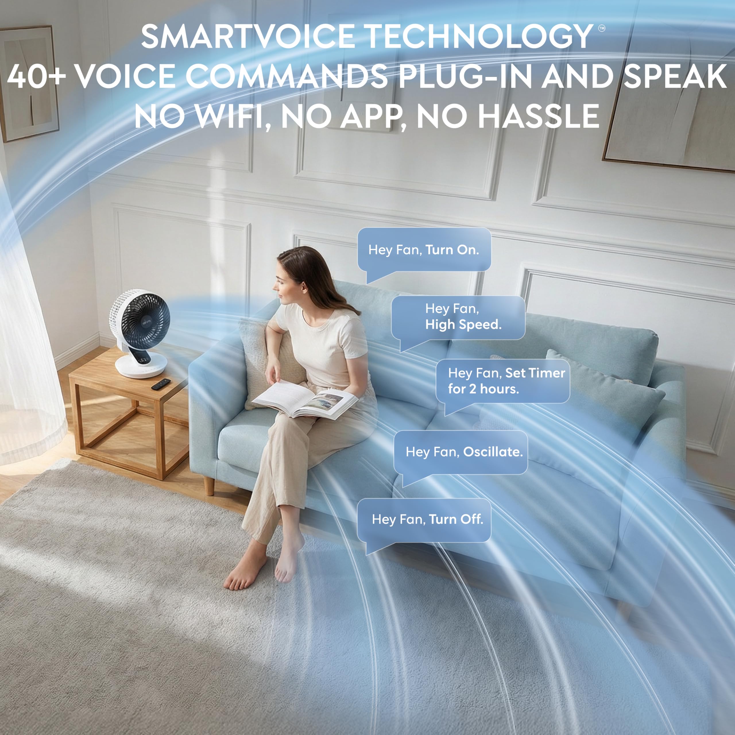 Air Pro 10" Desk Fan SmartVoice™ & Remote Control 3D Oscillation Fan 12 HR Timer, Quiet Copper Motor Air Cooling & Circulator Table Fan - Small Fan with 6 Speeds Mini Desktop Fan Office Home Bedroom