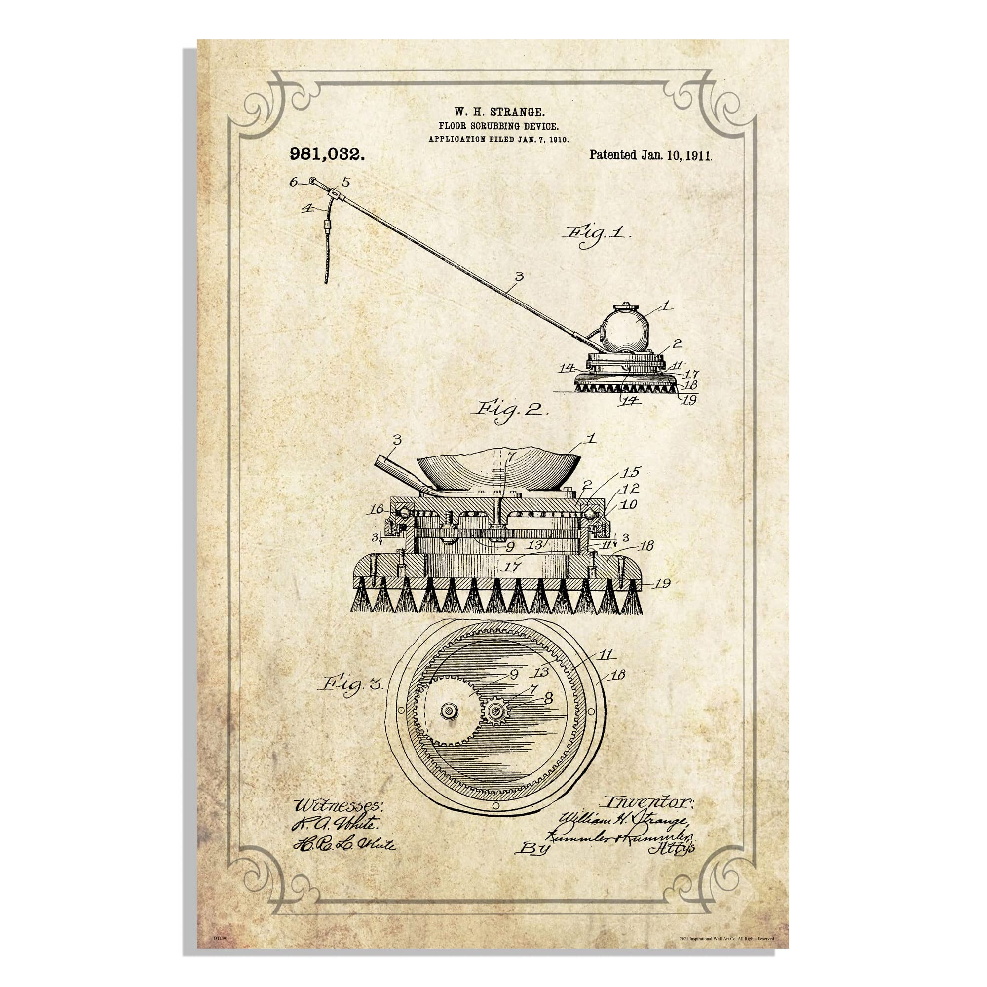 Inspirational Wall Art Co. - Vintage Floor Scrubber Patent Art Print Janitorial Service Office Decor 11X17 inches