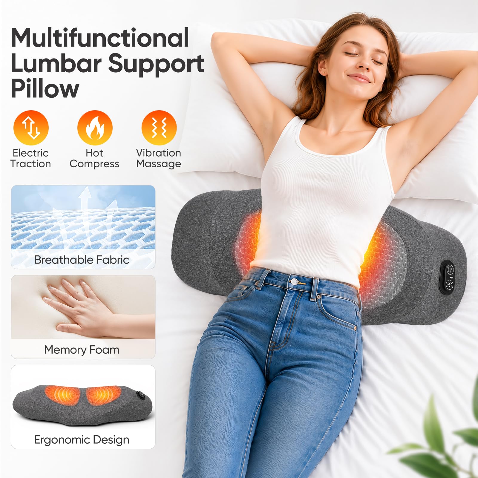 Massaggiatore lombare 3-in-1 Calore, Vibrante & Trazione 26°, senza fili