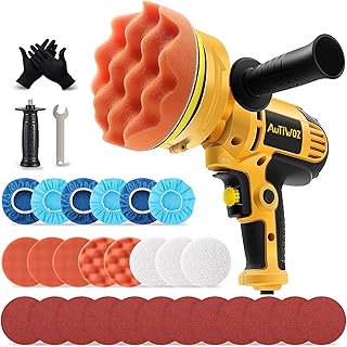 AUTIWOZ 5-Inch Rotary Car Polisher Buffer Sander 700W Mini Waxing Polishing Machine for Car Boat Floor DIY Polish Buffing Clean Variable 6 Speeds with Pad Bonnet