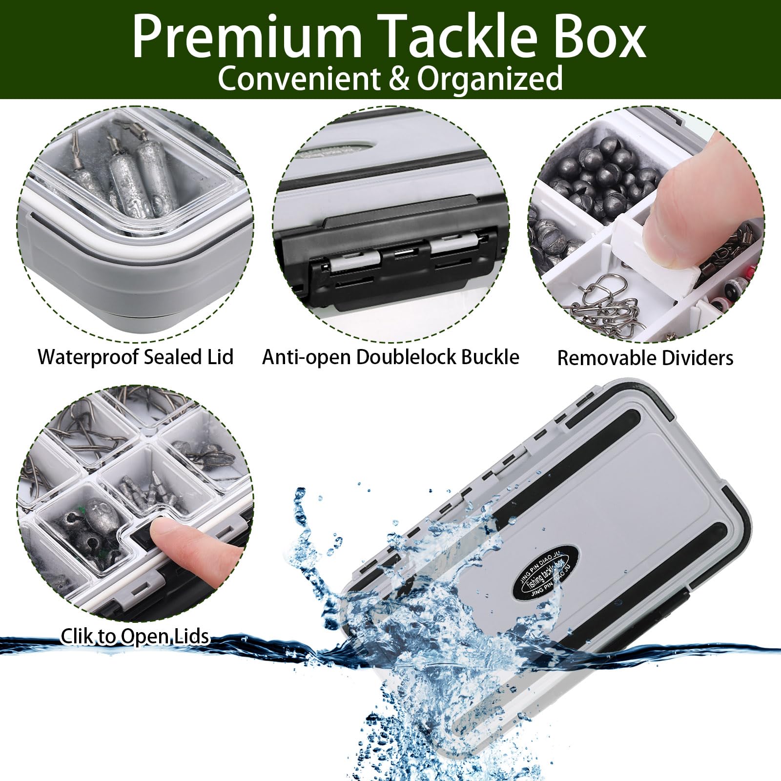 Sosation Kit de equipo de pesca de 482 piezas, caja de aparejos de pesca con aparejos incluidos, kit de herramientas de extracción de anzuelos, kit de señuelos de mochila (negro)