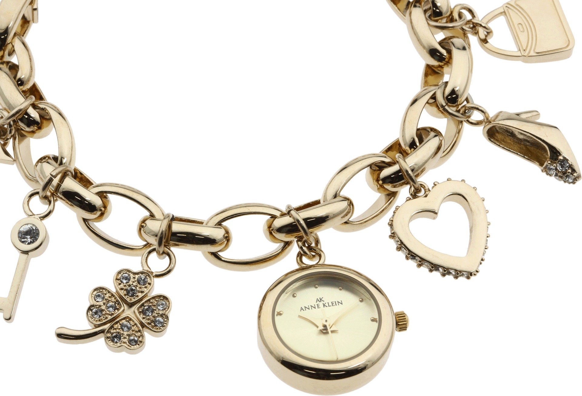 Anne Klein Reloj de Pulsera para Mujer con Encanto en Tono Dorado y Cristal, 10/7604CHRM