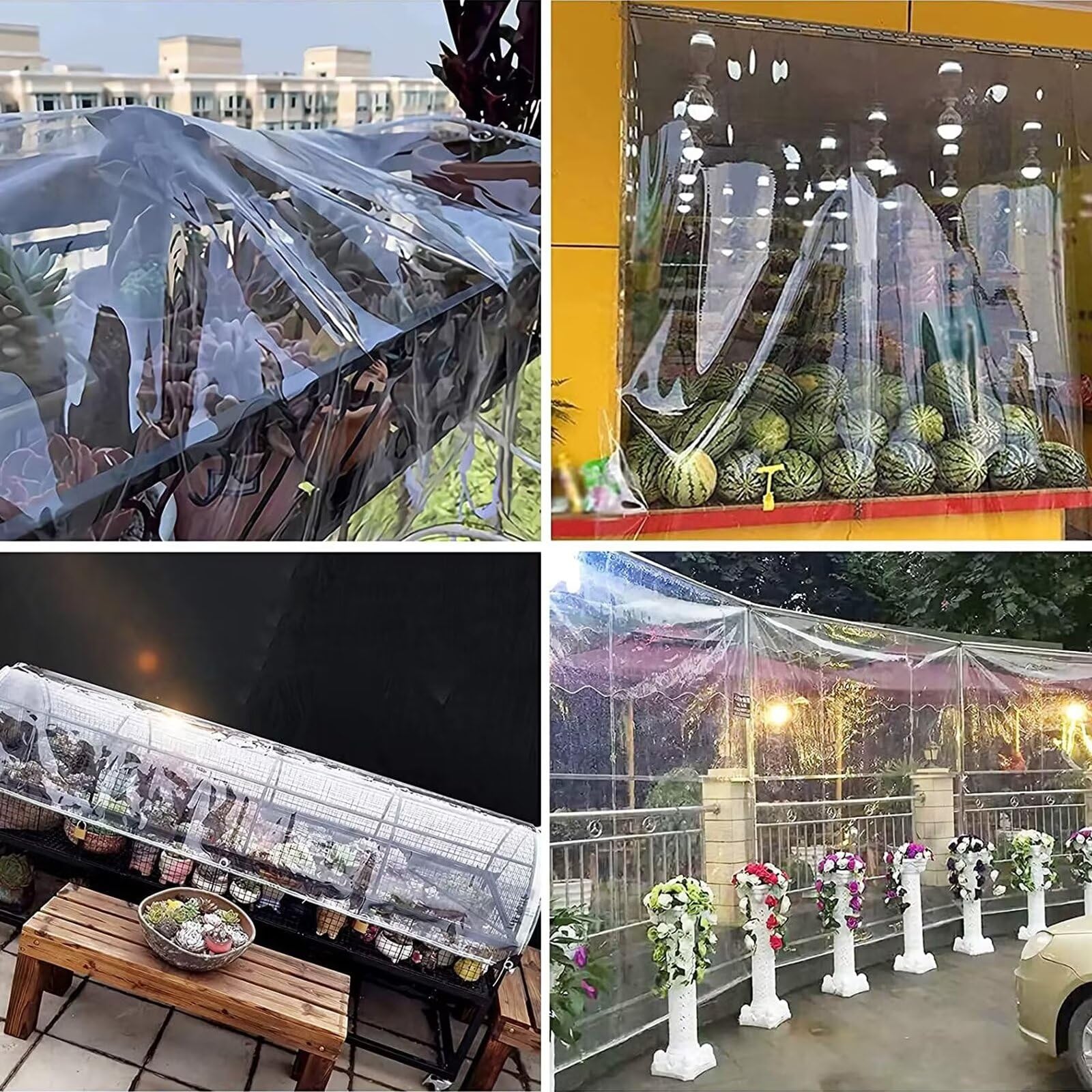 Bâche transparente imperméable et résistante avec œillets, en PVC, 0,35 mm, pliable, anti-âge, douce au toucher, parfaite pour clôtures de terrasse (2,1 x 4,4 m)