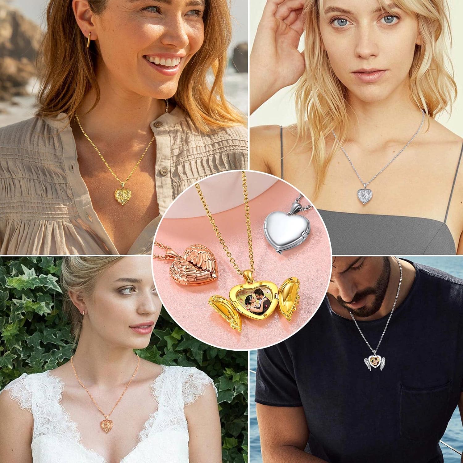 FindChic Locket Necklace for Women, Silver/Black/Rose Gold/Gold Plated Personalized Memorial Gifts, Custom Photo Jewelry for Loved Ones, Birthday Valentine's Day Keepsake, Versatile Styles Available - Image 5
