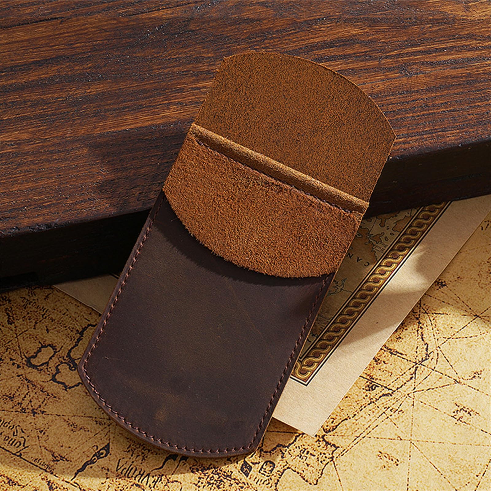 Skórzany piórnik, mały ołówek, Skórzany piórnik wielokolorowy 16,5x7,8cm(Brown)