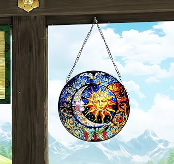 Amazon.co.jp: BLISSIQUEE 太陽と月 ステンドグラス 壁掛け