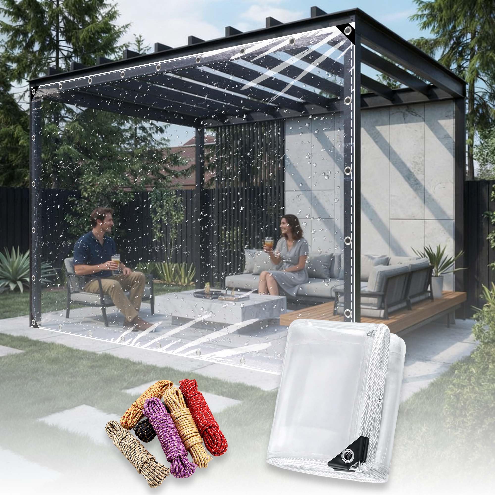 Toldo transparente contra vientos fuertes y lluvia en exteriores