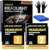 ROADNEX Ceramic Headlight Restoration Kit - 3-Step Wipes Remove Yellowing, Oxidation & Fog for Crystal Clear, UV Protected Lights