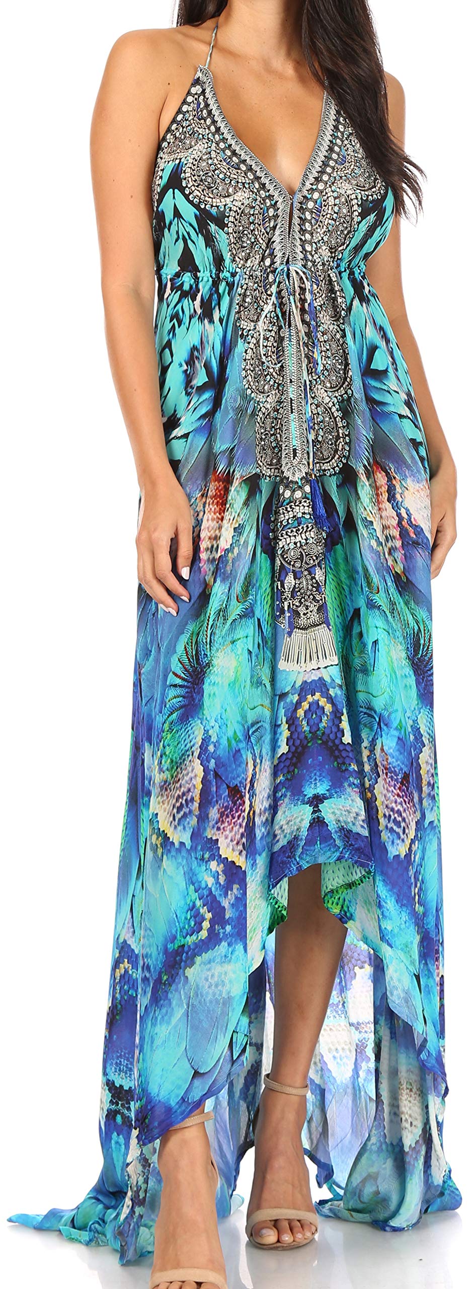 Sakkas Lizi Womens Maxi High-Low Halter Handkerchief Long Dress Beach Party