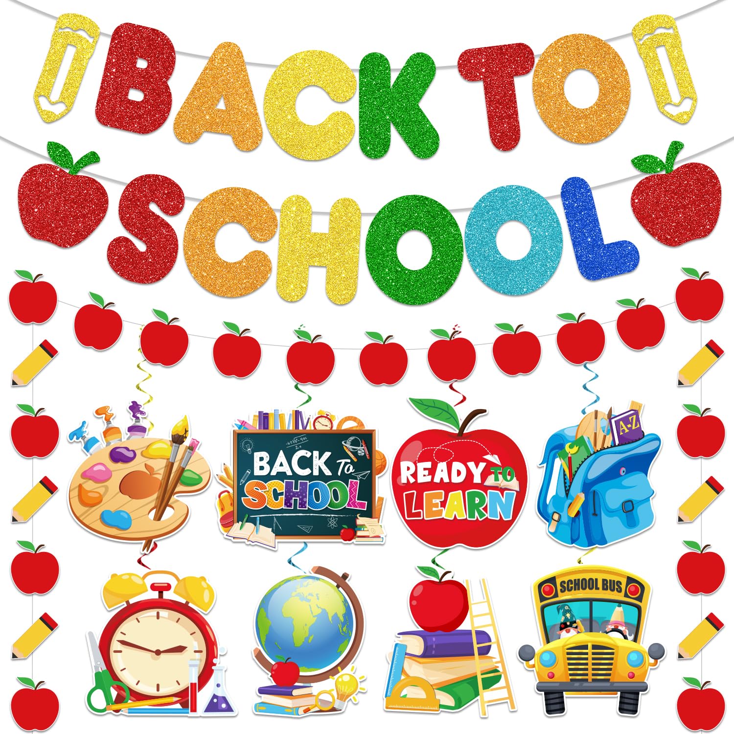 Back to School Banner Decorations Welcome Back to School Banner Decor for Classroom with Hanging Swirls NO-DIY Back to School Party Decorations