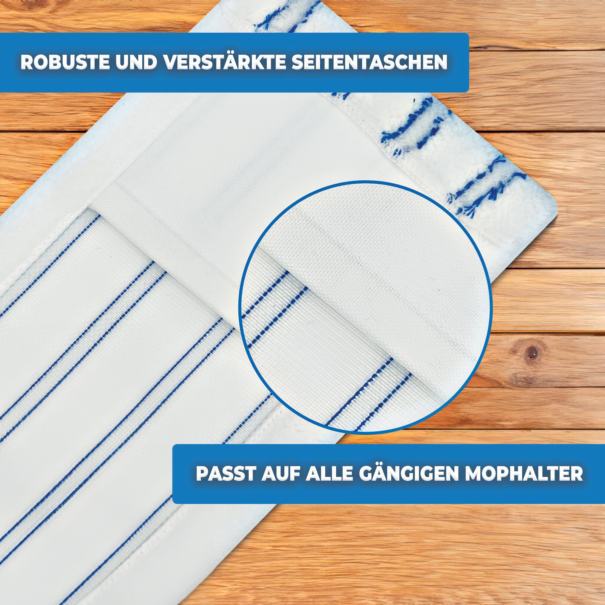 10x Profi Microfaser-Möppe für Gewerbetreibende - Wischmöppe für 50cm Mopphalter - Wischbezüge mit Abrasivstreifen - Professionelle Taschenbezüge - auch als 100er-Pack wählbar