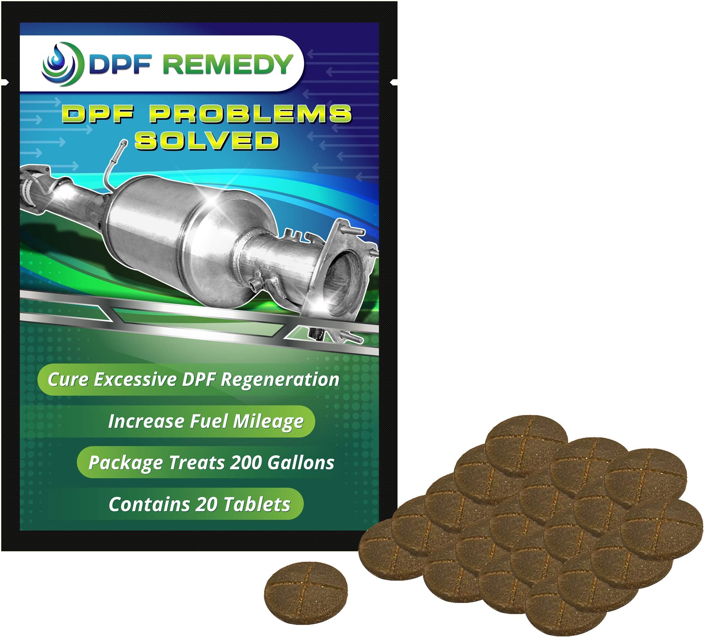 Easy to Use Tablets Immediately Reduces DPF Regeneration Cycles for Diesel RVs, Semi-Trucks, Pickups, Boats. (20-Pack. 10-Gal. Tablets)