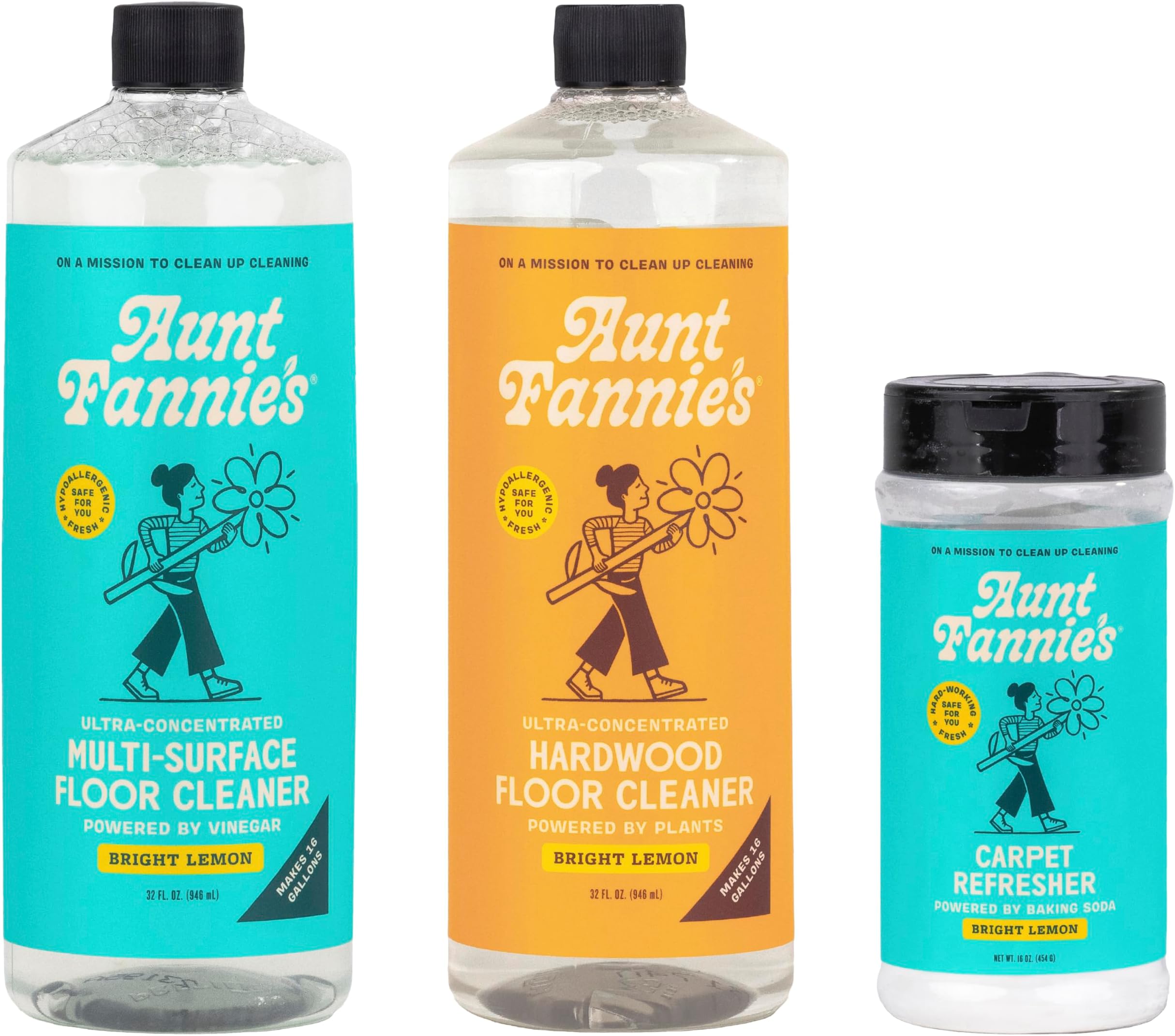 Aunt Fannie's Floor Bundle: Hardwood Cleaner, Multi-Surface Vinegar Floor Cleaner, and Carpet Refresher