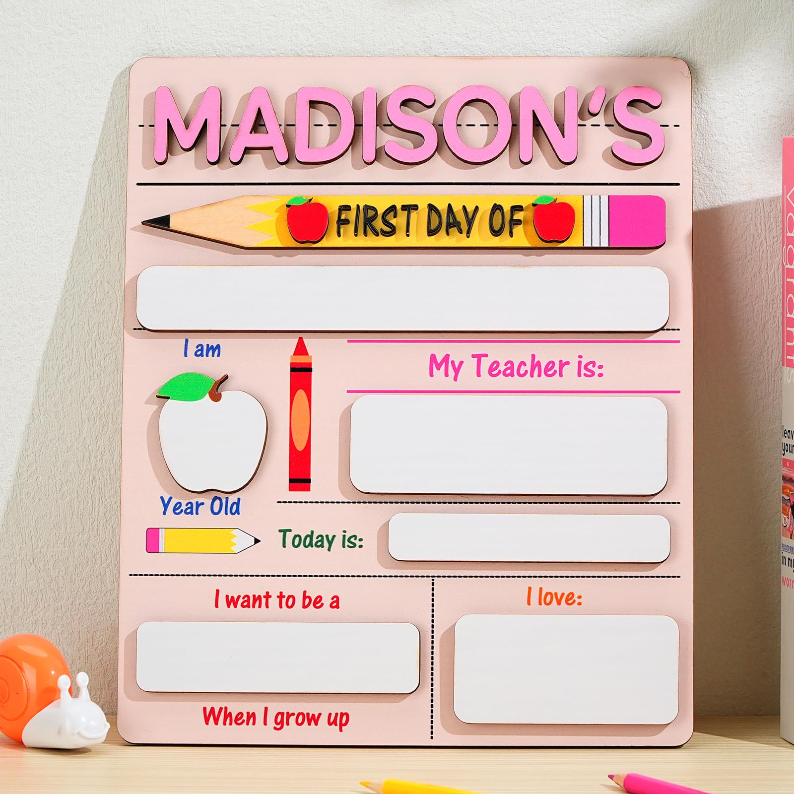 First Day of School Sign - Personalised Name First And Last Day of School Board Reusable - Custom Erasable Photo Prop for Students - Personalised Gifts for Kids at Preschool Kindergarten