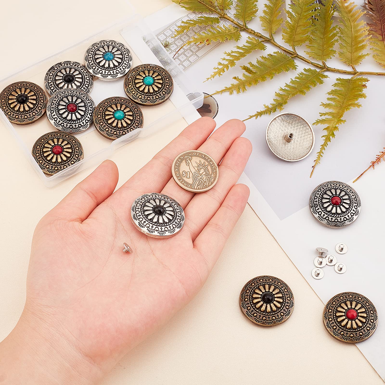 Concho A Forma Di Fiore, Bottone A Vite In Turchese, Per Montaggio - Foto 8