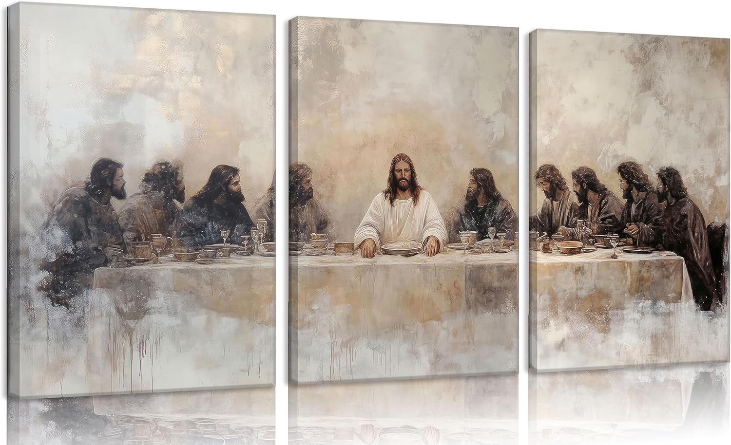 3Pcs Last Supper Wall Art Jesus Posters Christian Twelve Apostle Wall Decor Bible Renaissance Canvas Painting Religious Picture Art Printfor Living Room Bedroom Church Framed