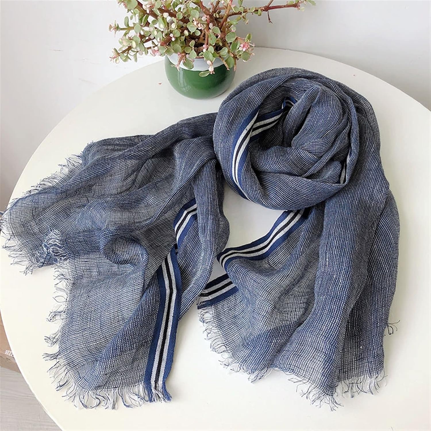 Linen Scarf for Casual Business Men Long All- Match Breathable Infinity Scarves Wraps Shawl for Cold Weather,180x55cm (Color : Blue, Size : 180x55cm)