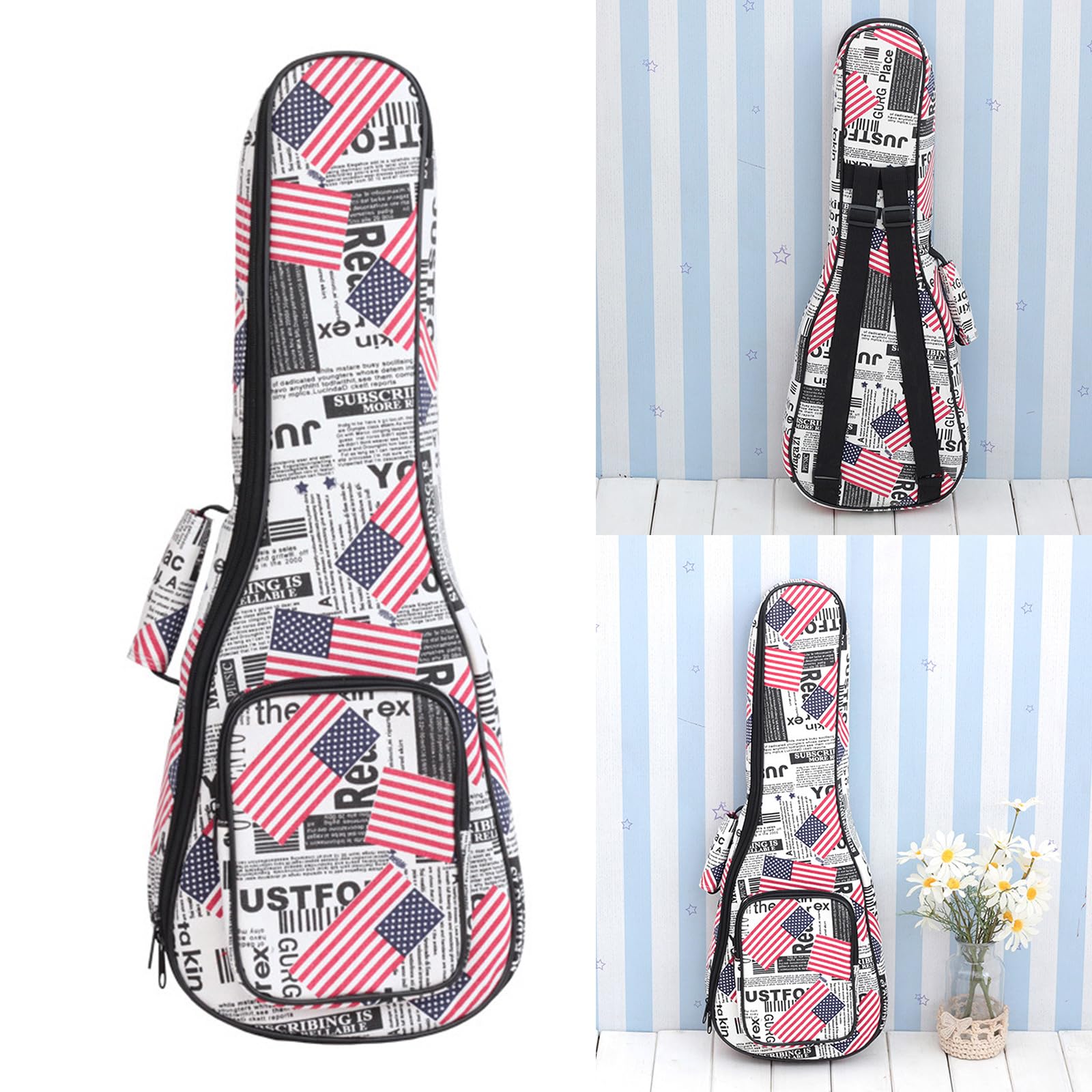 Country Flag - Custodia per ukulele con tracolla e manico per strumenti da 23 pollici, scomparto imbottito, tasche multiple