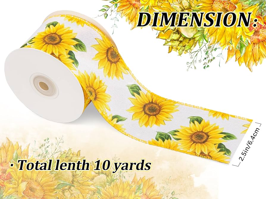 Amazon.com: Whaline Summer Sunflower Wired Edge Ribbon 10