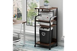 Small Desk with Printer Space: 4-Tier Printer Stand with Adjustable Storage Shelf