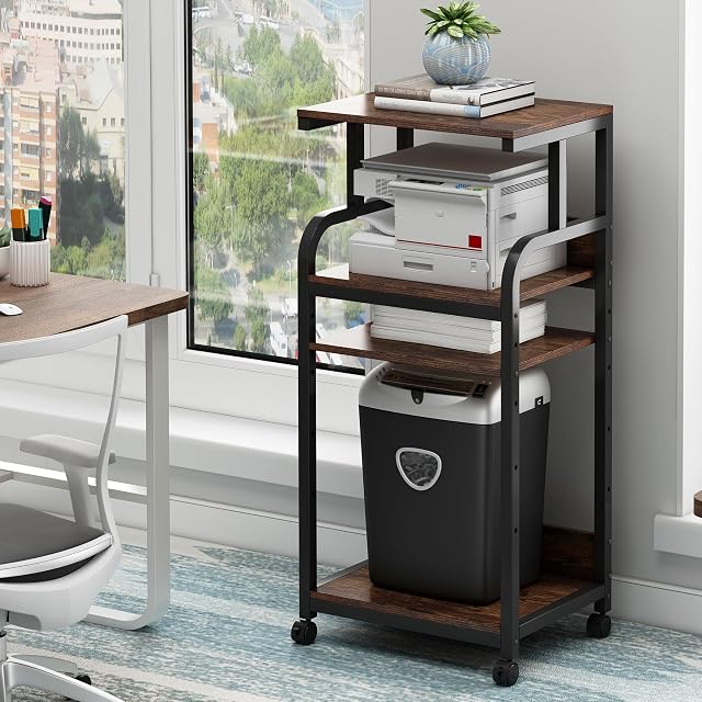 4-Tier Printer Stand with Adjustable Storage Shelf Large Tall Printer Table with Wheels for Home Office Small Spaces