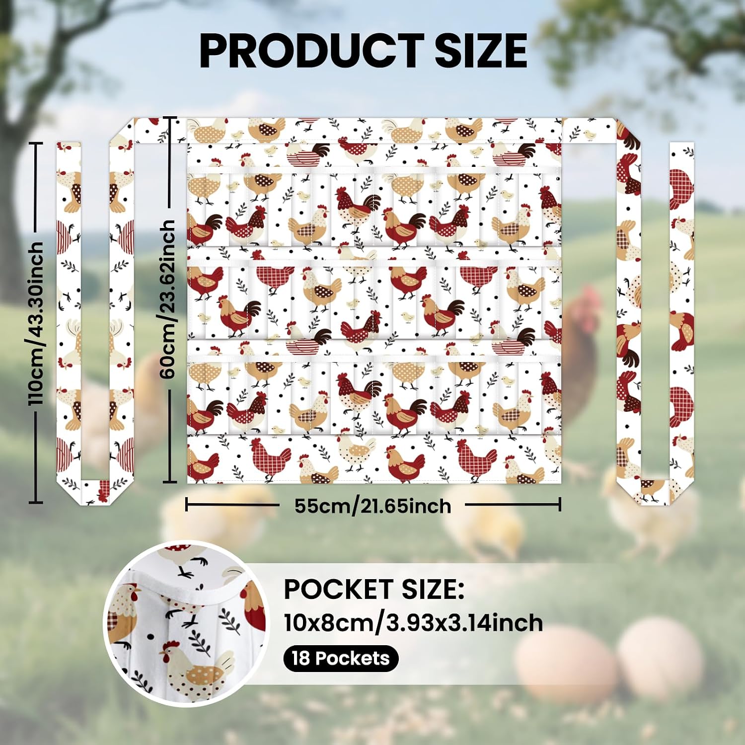 CUTHOLLOW Egg Collecting Apron for Adlut, Housewife, 18 Deep Pockets Hen Egg Gathering Holding Apron with Elastic Closures