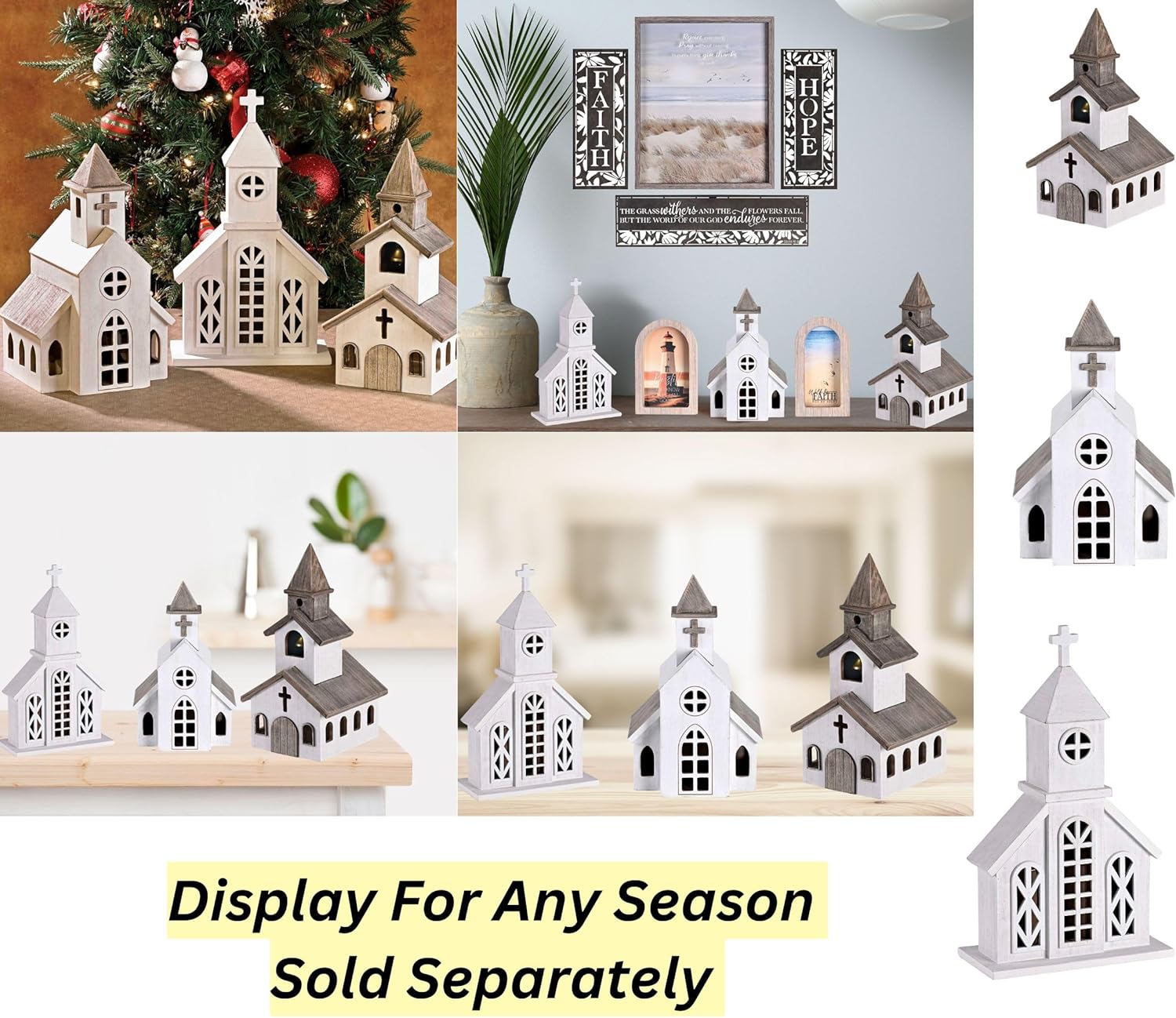 Dicksons Christmas Tabletop Figurine Festive Holiday Décor 6.75 x 12 Inch Wood Quaint White Church with Bell and Cross