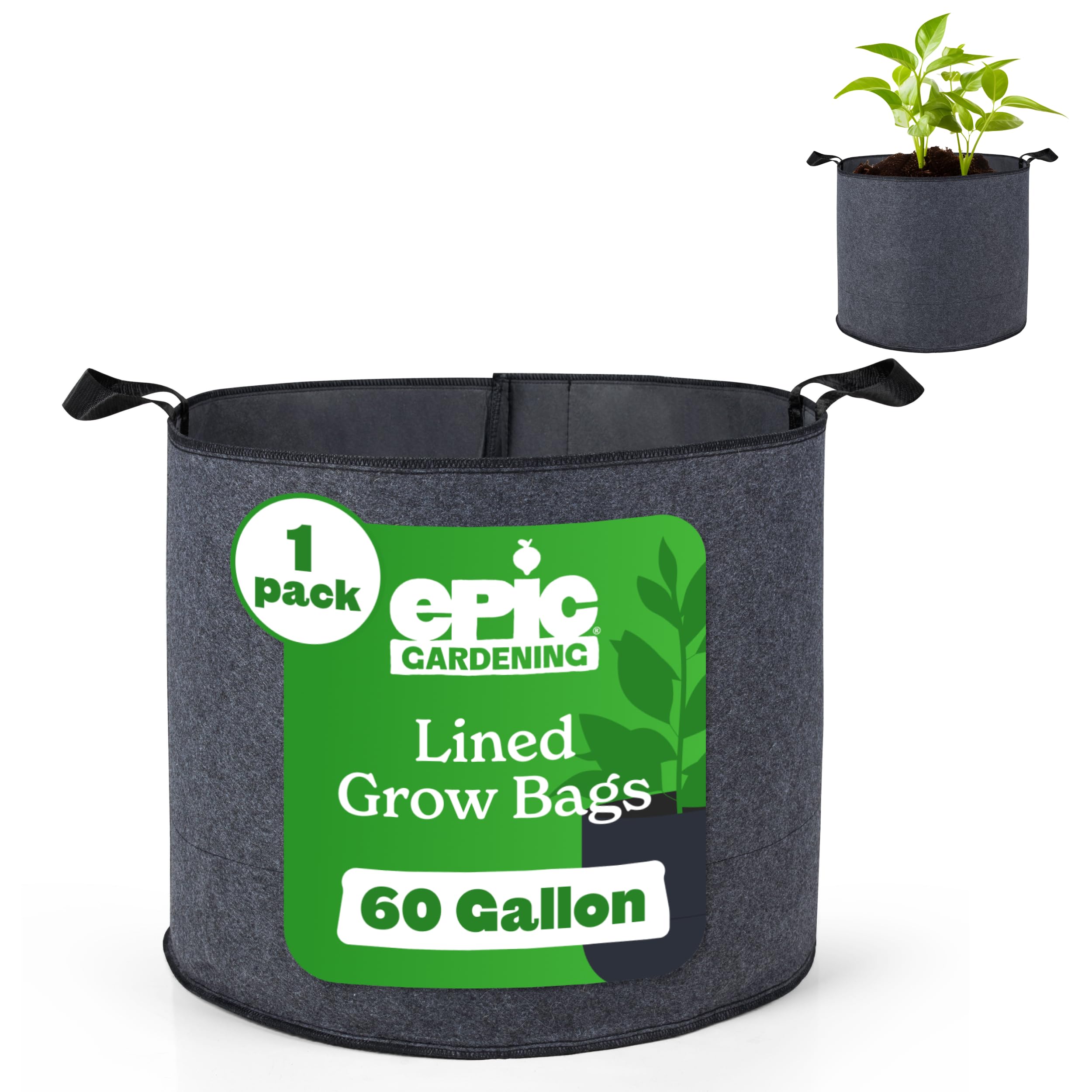 Amazon.com : Epic Gardening 1 Pack 60 Gallon Grow Bags with
