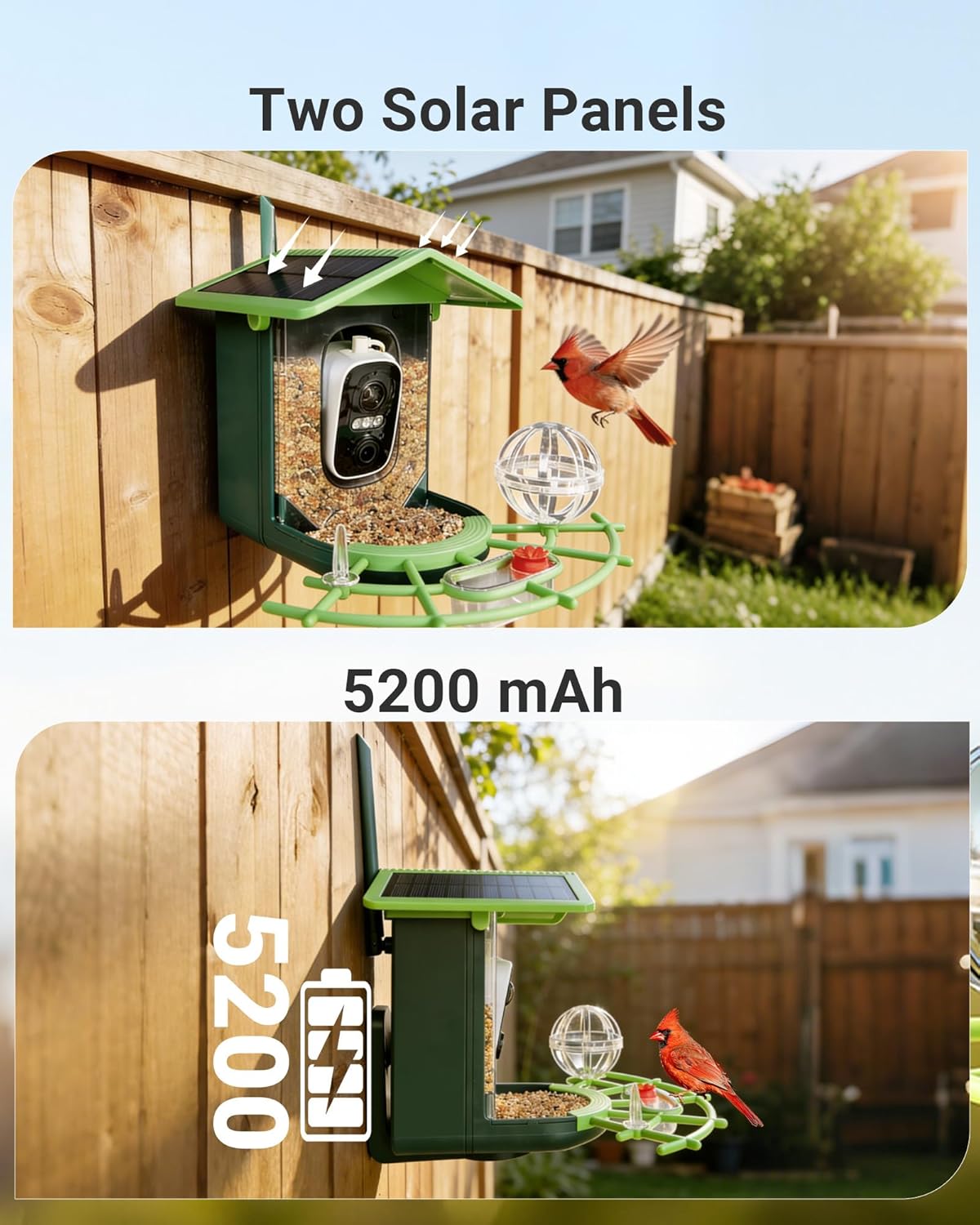 WiFi Bird Feeder with Camera Solar Powered - 4MP HD Smart Bird Feeder with AI Bird Identification, Color Night Vision, Motion Alerts, IP65 Waterproof Outdoor Bird House for Backyard