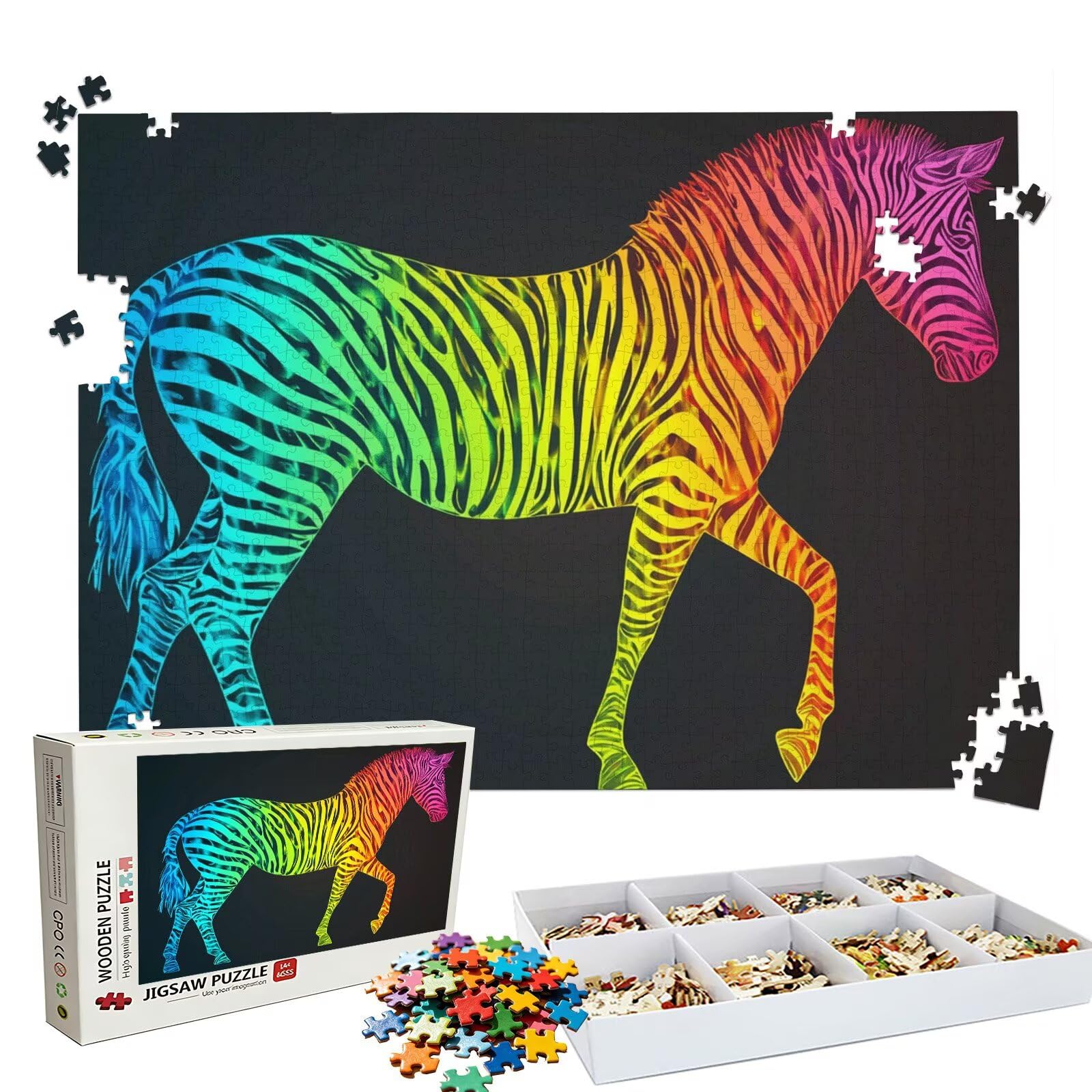 Puzzle 1000 elementów, puzzle 1000 elementów dla dorosłych, trudne puzzle, aktywność antystresowa i relaks, druk w wysokiej rozdzielczości, drewniane puzzle w kolorze zebry z wykwintnym pudełkiem do