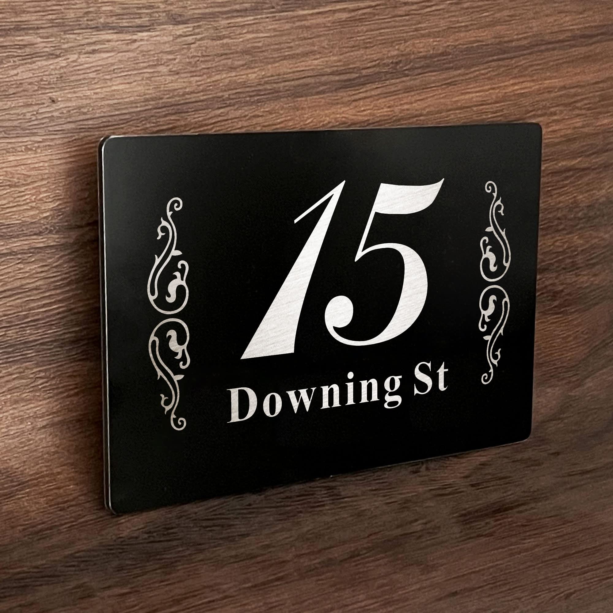 Door Number Plaques for Wall House Number Plaques Personalised House Sign Laser Engraved Black Aluminum Front Door Sign Door Plaque (Design 1)