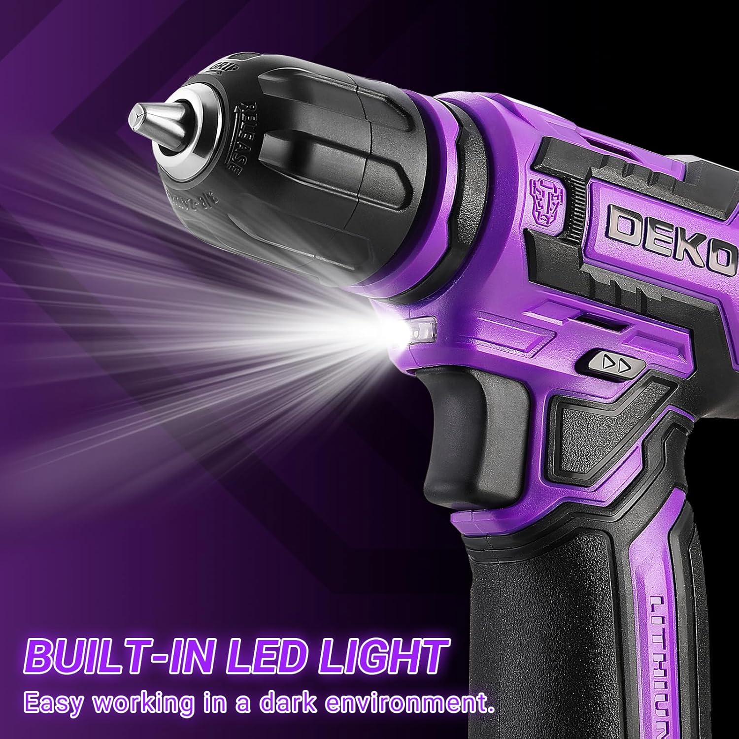 Cordless Drill：DEKOPRO 12V Power Drill Set 800RPM Electric Drills Small Drills with 3/8-inch Keyless Chuck and Portable Tool Set Gift Box (Purple)