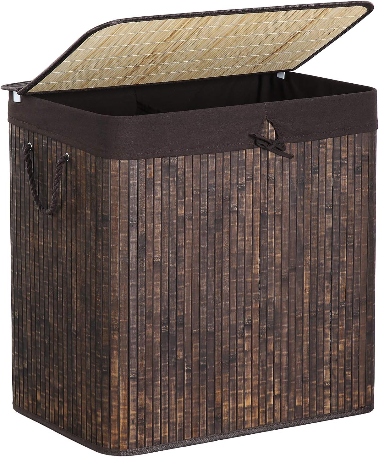 SONGMICS Double Laundry Hamper with Lid, Divided Laundry Basket with Cotton Handles