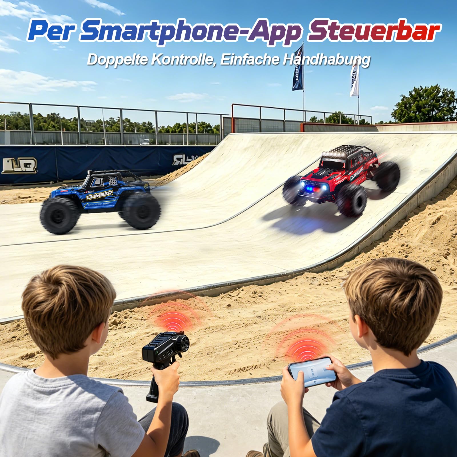32 km/h, zdalnie sterowany samochód, monstertruck, z podwójną obudową i światłem, 1/18 RC Auto Offroad ze sterowaniem za pomocą aplikacji, 2 akumulatory 60 min, czas odtwarzania 2,4 GHz, zdalnie