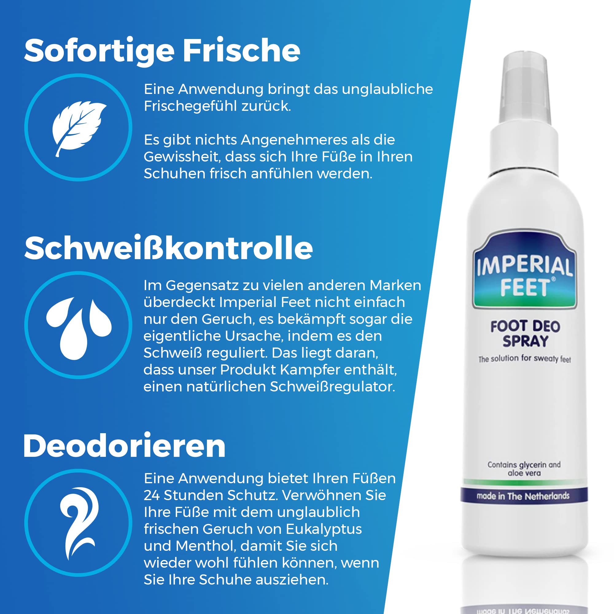 Imperial Feet Fußdeo - Starkes Fuß- und Schuhdeo-Spray, beseitigt schlechte Geruch & kontrolliert Schweiß - Antitranspirant, Deodorant, Fußspray mit Minzduft - 24-stündiger Schutz - 150 ml