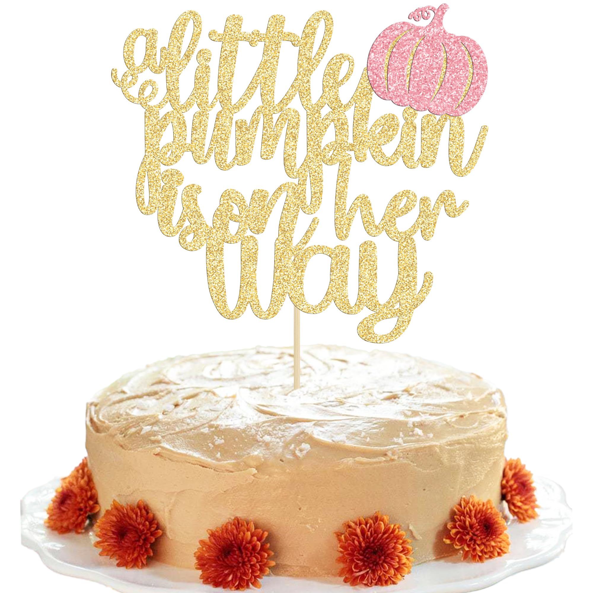 Gyufise 1 Pack A Little Pumpkin Is On Her Way Cake Topper Girl Pumpkin Cake Pick Decoration for Fall Baby Shower Birthday Thanksgiving Fall Pumpkin Theme Party Cake Decorations Supplies