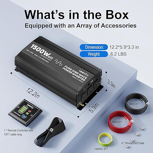 Miniatura 15 de Inversor de corriente de 3000 W, 3000 W, 12 V CC a 110 V, 120 V, inversor de CA para automóvil, energía solar al aire libre, hogar, RV, camión